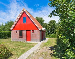 Type II+ - nr. 77 Goudvink vakantiehuis in Oosterend, Texel met rode gevel en groene tuin.