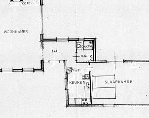 Plattegrond van Het Rge Landje vakantiehuis in Dennenbos Texel met indeling van kamers.
