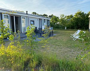 Vakantiepark de Bremakker - Bosveld 148 in De Dennen, Texel biedt een charmant terras met comfortabele zitplaatsen en groene omgeving.