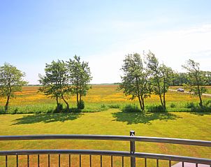 Adembenemend uitzicht op de natuur vanaf Appartement Bos en Duin 40, De Dennen, Texel met groene velden.