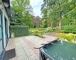 Terras van Appartement Bos en Duin 04, De Dennen, Texel, met uitzicht op het bos en ruimte voor ontspanning.