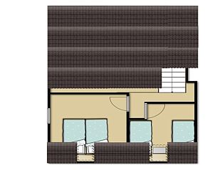 Plattegrond bovenverdieping Vakantiehuis Gortersmient 210, De Dennen, Texel met slaapkamers.