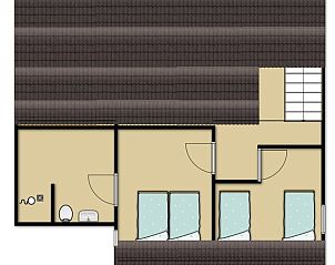 Bovenverdieping plattegrond van Vakantiehuis Gortersmient 326, De Dennen, Texel met meerdere slaapkamers.