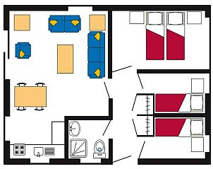 Karte von Typ 2 - Ferienhaus fr 6 Personen in De Dennen, Texel, mit gerumiger Einrichtung.