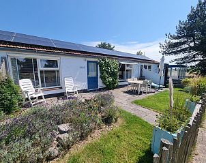 Terrasse des Ferienhauses Boszicht in De Dennen Texel mit bequemen Sitzgelegenheiten und grner Umgebung.
