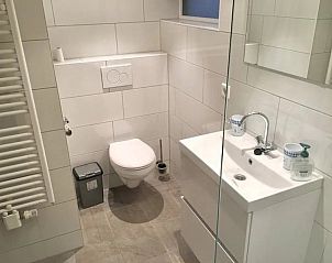 Modernes Badezimmer mit Toilette und Waschbecken im Ferienhaus Bollenveld - de Iris, De Dennen, Texel.