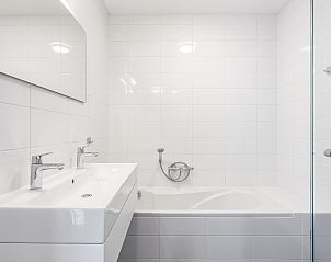 Badkamer in Vlieduyn 2-4-persoons appartement, Oost-Vlieland, met toegang tot douche en wastafel.