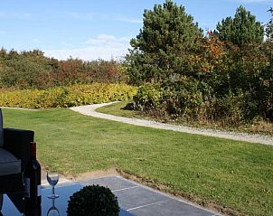 Uitzicht vanaf het terras van Appartement HELIOS - Amelander Kaap met ZWEMBAD, Hollum, Ameland, met groene natuur.