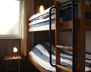 Gezellige slaapkamer met stapelbed in Bungalow de Hek, Hoorn, Terschelling.