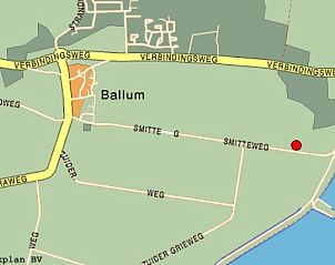 Plattegrond van Ballum op Ameland met locatie van De Dijkwachter **** vakantiehuis.