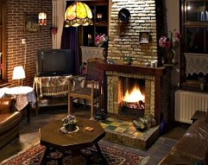 Gezellige woonkamer met open haard in vakantiehuis Suzan, Ballum, Ameland, een warme plek op de Waddeneilanden.