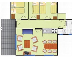 Plattegrond van FINSE BUNGALOW 6 in Hollum, Ameland, met indeling van kamers en woonruimtes op de Waddeneilanden.