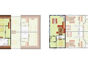 Plattegrond van WEIDEVILLA B 6 in Hollum, Ameland, overzicht van het vakantiehuis op de Waddeneilanden.