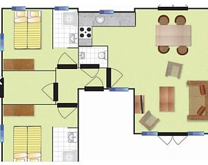Plattegrond van BRANDING 4 vakantiehuis in Hollum, Ameland met overzicht van kamers en indeling.
