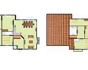 Plattegrond van DUINBUNGALOW 10, vakantiehuis in Hollum, Ameland, met overzicht van de indeling en ruimteverdeling.