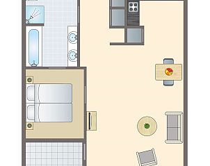 Stilvolles Wohnzimmer in Ameland State 2-Bett-Wohnung in Nes, Ameland mit komfortablen Mbeln und schner Aussicht.