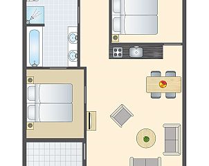 Plattegrond van Ameland State 4-persoons appartement in Nes, Ameland, Waddeneilanden.