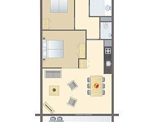 Plattegrond van Vitamaris 4-6-persoons appartement op Schiermonnikoog.