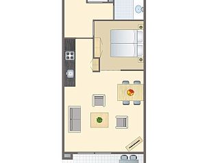 Plattegrond van Vitamaris appartement op Schiermonnikoog met indeling van ruimtes.
