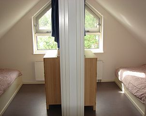 Tweede slaapkamer in Tuulikki vakantiehuis Warns met twee eenpersoonsbedden en veel licht.