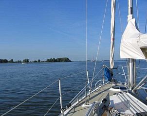 View from sailboat on Heeg Lake at Recreation Company 'on the water', Heeg, Frisian lakes.