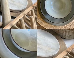 Elegant servies en decor in Vakantiehuisje in Elahuizen, Friese meren.