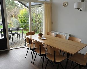 Eethoek in Vakantiehuisje in Gaastmeer met toegang tot het terras en uitzicht op de natuur.