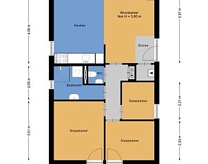 Plattegrond van Vakantiehuisje in Gaastmeer met indeling van kamers.