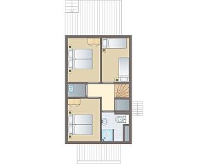 Plattegrond van de bovenverdieping van Waterpark Sneekermeer 6-persoons woning 6C1, Terherne.