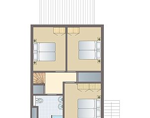 Plattegrond van de bovenverdieping van Waterpark Sneekermeer 6-persoons woning 6C2.