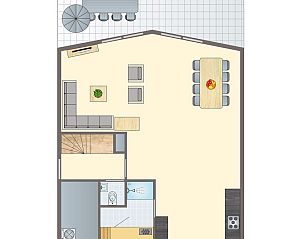 Plattegrond begane grond van Waterpark Terherne, 8-persoons waterwoning, Terherne, Friese meren.