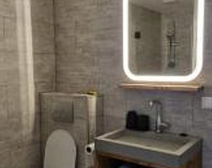 Stijlvolle badkamer in Vakantiehuisje in Offingawier, luxe vakantiewoning aan Friese meren.