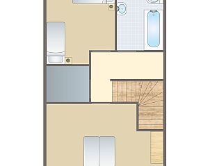 Bovenverdieping met slaapkamers en badkamer in Esonstad 4-persoons vakantiehuis, gelegen in Anjum bij Friese meren.