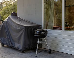 Grote tuin bij vakantiehuis DG1812 in Spier met waslijn en houtopslag.