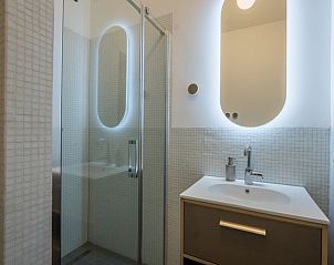 Stijlvolle badkamer in Vakantiehuis in Spier met moderne douche en wastafel in Midden Drenthe.