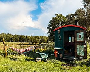 Vakantiehuisje in Mantinge, Drenthe met hangmat en weids uitzicht.