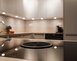 Moderne keuken in Hof van Saksen vakantiehuis, Nooitgedacht, Midden Drenthe, met uitgebreide voorzieningen.