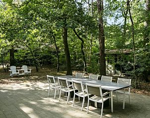 Buitenterras van Vakantiehuisje in Norg, Noord Drenthe met ruime eettafel.