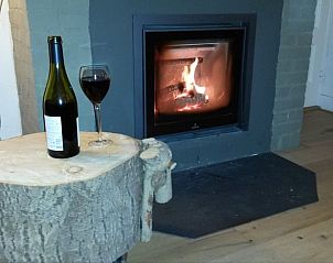 Gezellige open haard in Vakantiehuisje in Midlaren, Noord Drenthe, perfect voor een warme avond binnen.