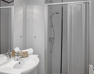 Badkamer in chalet LU6, Borger, Drenthe met douche en wastafel.