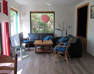 Gezellige woonkamer in vakantiehuisje in Schipborg, Drenthe met zithoek.