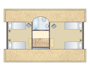 Plattegrond van Het Land van Bartje, 6-persoons hoevewoning in Ees, Drenthe. Ruime indeling met comfortabele slaapkamers en badkamer.