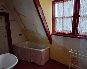 Sfeervolle badkamer in Vakantiehuisje in Altena, Noord Drenthe, met artistieke details.