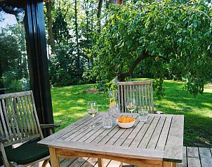 Winterlandschap rond DG357 vakantiehuis in Meppen, Drenthe met besneeuwde bomen en paard.
