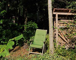 Natuurlijke omgeving van DG357 vakantiehuis in Meppen, Drenthe met sprinkhaan op stoel.