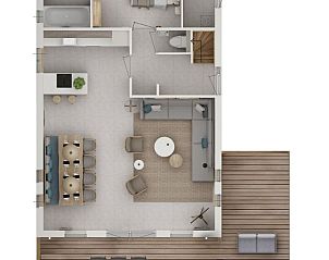 Plattegrond van de begane grond van de Vrijstaande woning in Emmen, Drenthe met terras.