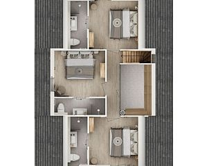 Bovenverdieping plattegrond van de Vrijstaande woning in Emmen, Zuidoost Drenthe met slaapkamers.