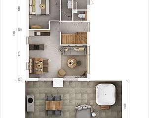 Plattegrond van de begane grond van de vakantiewoning in Emmen, Zuidoost Drenthe.