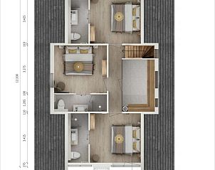 Bovenverdieping plattegrond van de Vrijstaande woning in Emmen, vakantiehuis in Zuidoost Drenthe, Drenthe.