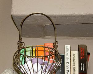 Gezellige leeshoek in Vakantiehuis in Dalen, Zuidoost Drenthe, met boeken en decoratieve mand.